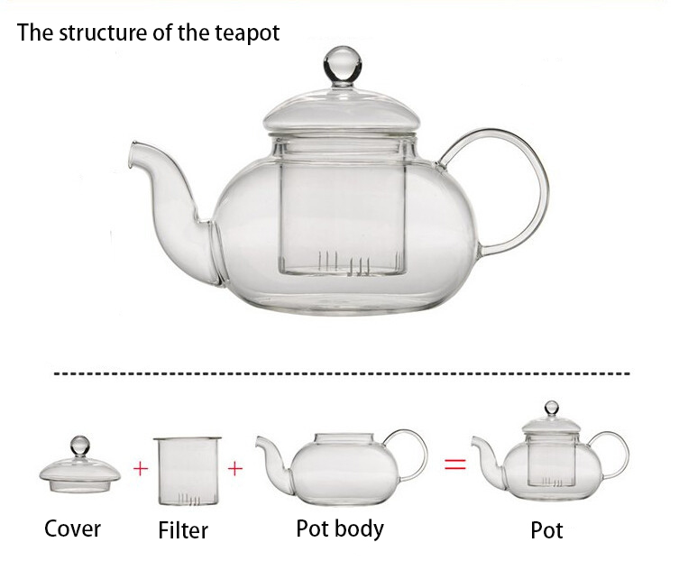 Hochwertige Teekanne aus hitzebeständigem Glas, praktische Flasche, Blumenteetasse, Glasteekanne mit Teeblatt, Kräuterkaffee